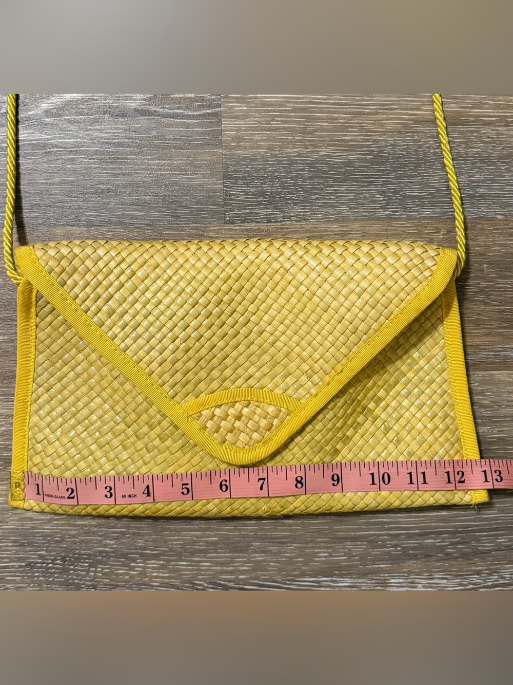 Vintage Liz Claiborne Yellow Woven Raffia Crossbody Clutch 80s Made In Italy - Picture 7 of 10